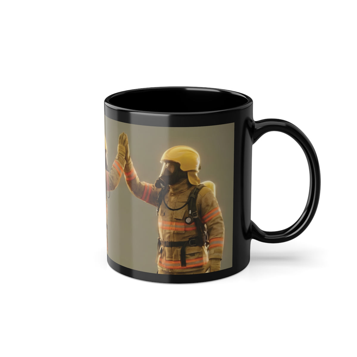 Feuerwehr Tasse 325ml Keramik – Highfive Motiv sandfarben orange
