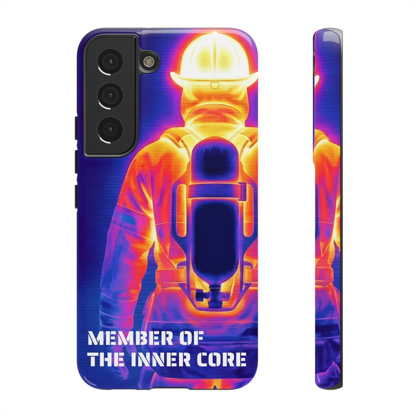 Hochwertige Smartphone-Schutzhülle mit dem Slogan MEMBER OF THE INNER CORE und buntem Wärmebild-Motiv.