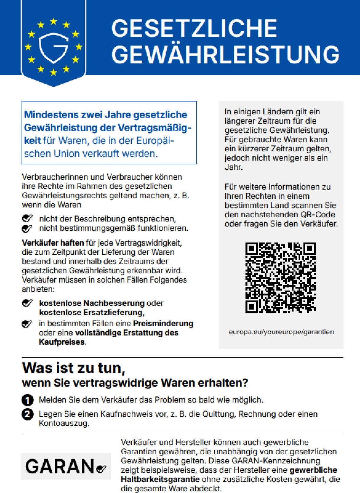 Informationen zur gesetzlichen Gewährleistung