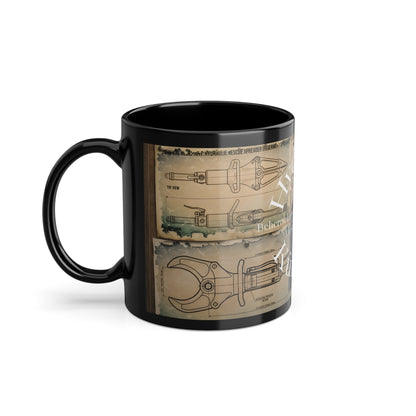 Studioaufnahme der linken Seite der THL-Tasse mit den detaillierten Skizzen der hydraulischen Rettungsgeräte.